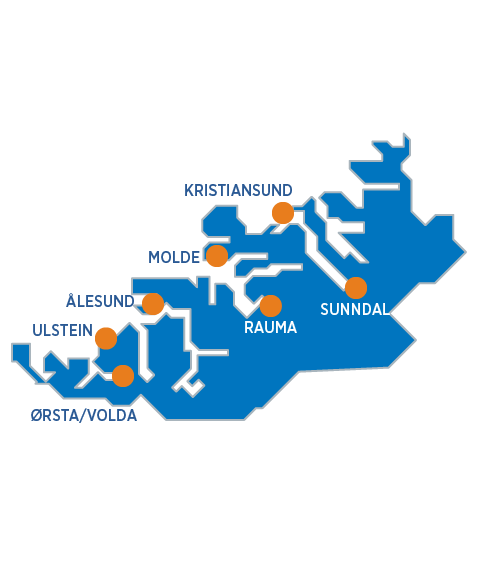 Kartillustrasjon med oransje markeringer