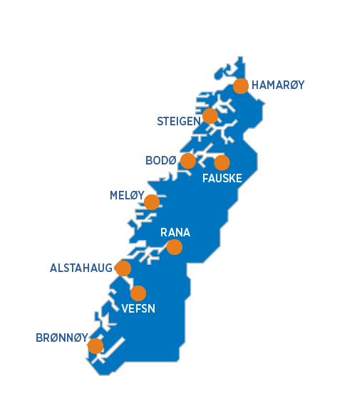 Kartillustrasjon med oransje markeringer